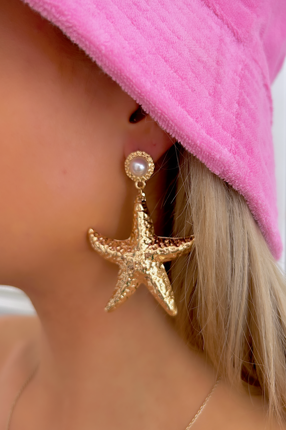 Gold Pearl Starfish Earrings