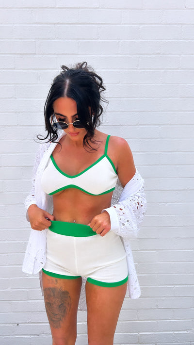 Anna Green & White Shorts Set