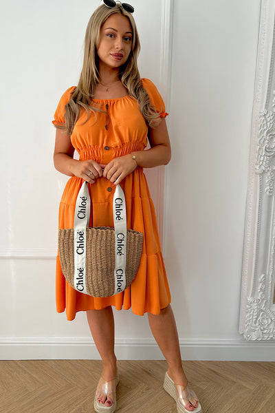 Raylee Orange Button Midi Dress