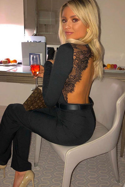 Black Backless Lace Bodysuit