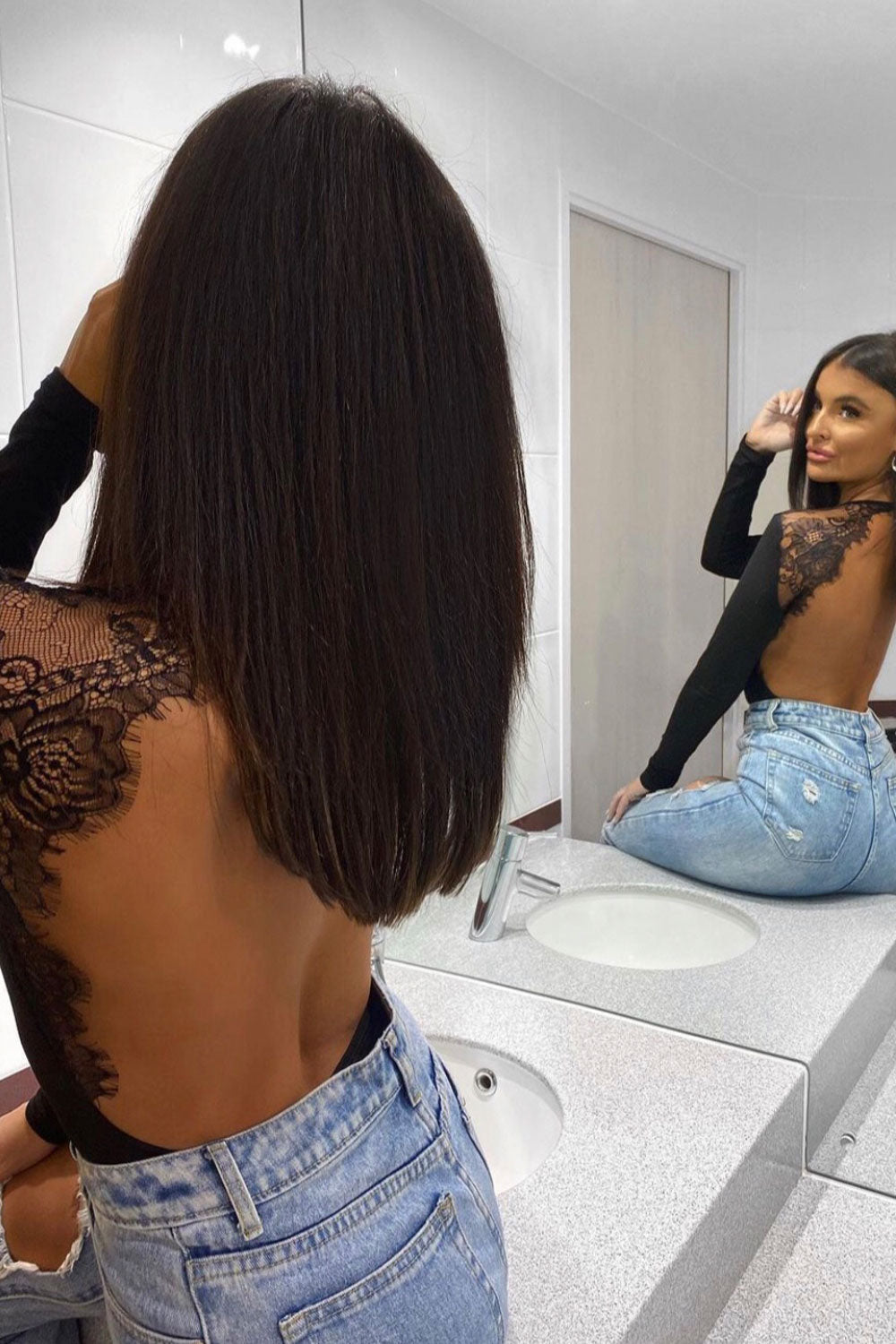 Black Backless Lace Bodysuit