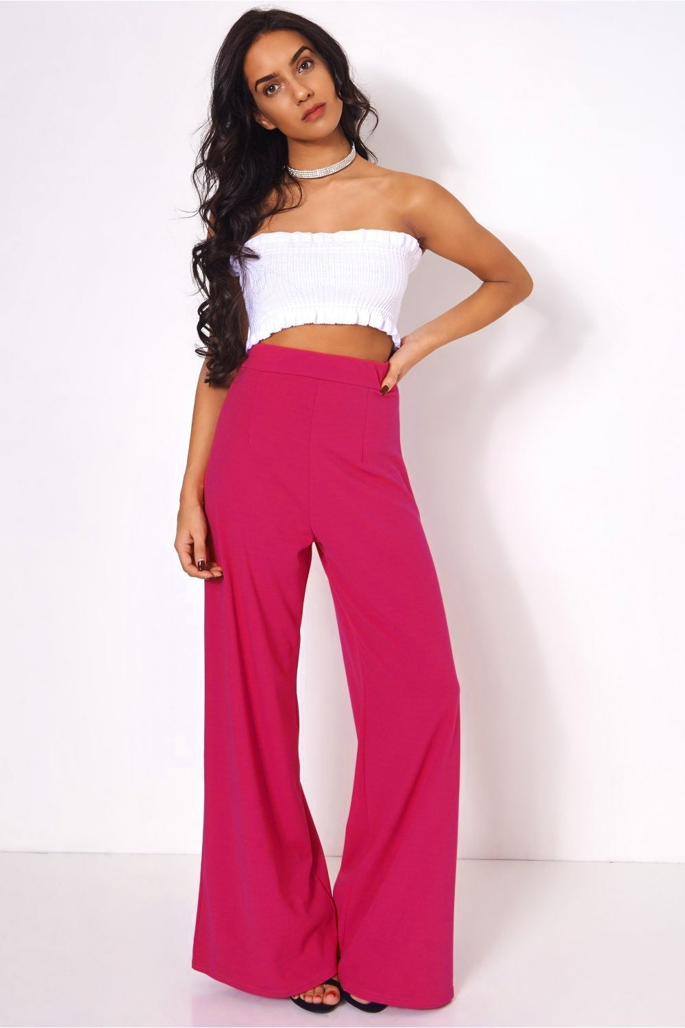 Pink High Waisted Wide Leg Trousers