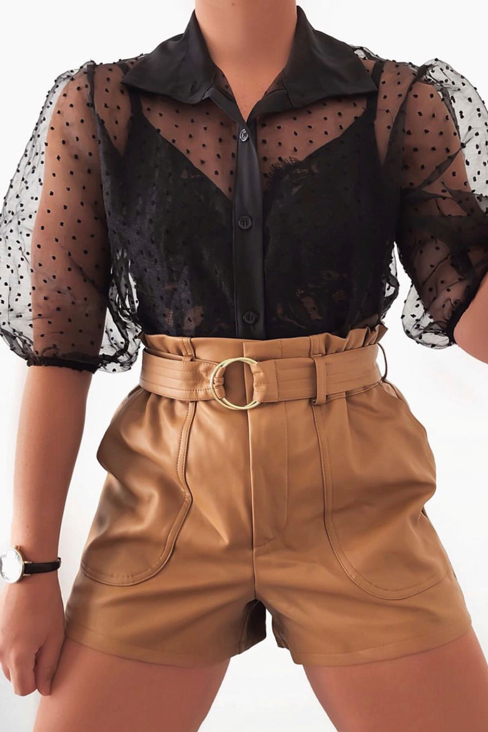 Black Dobby Mesh Blouse