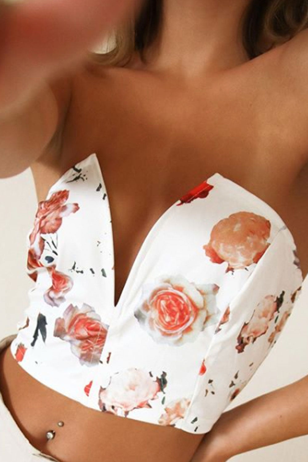 Caisy White Floral V Front Bralet Top