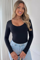 Capri Black Ribbed Long Sleeve Contoured Bodysuit