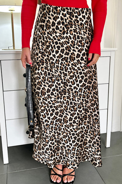 Misa Brown Leopard Print Maxi Skirt