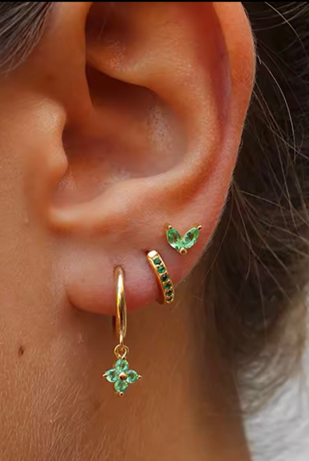 Starry Nights Gold & Green Stainless Steel Earring Set