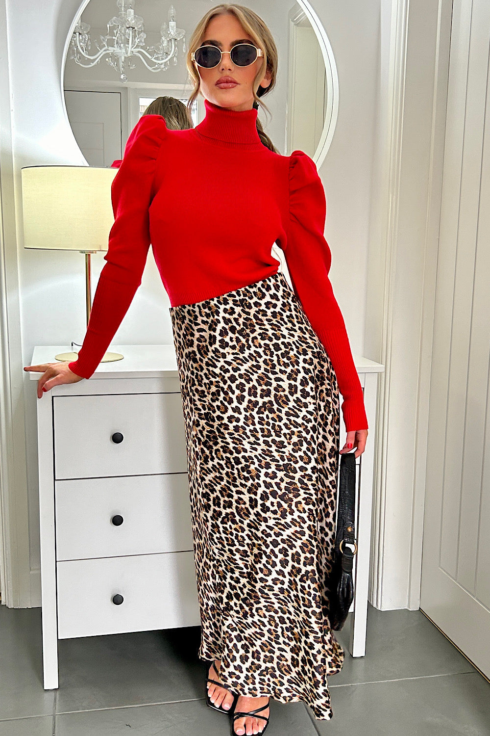 Misa Brown Leopard Print Maxi Skirt