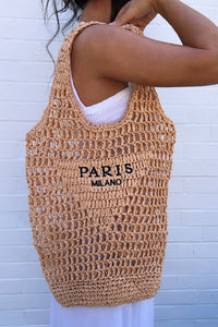 Paris Milano Beige Crochet Straw Tote Bag