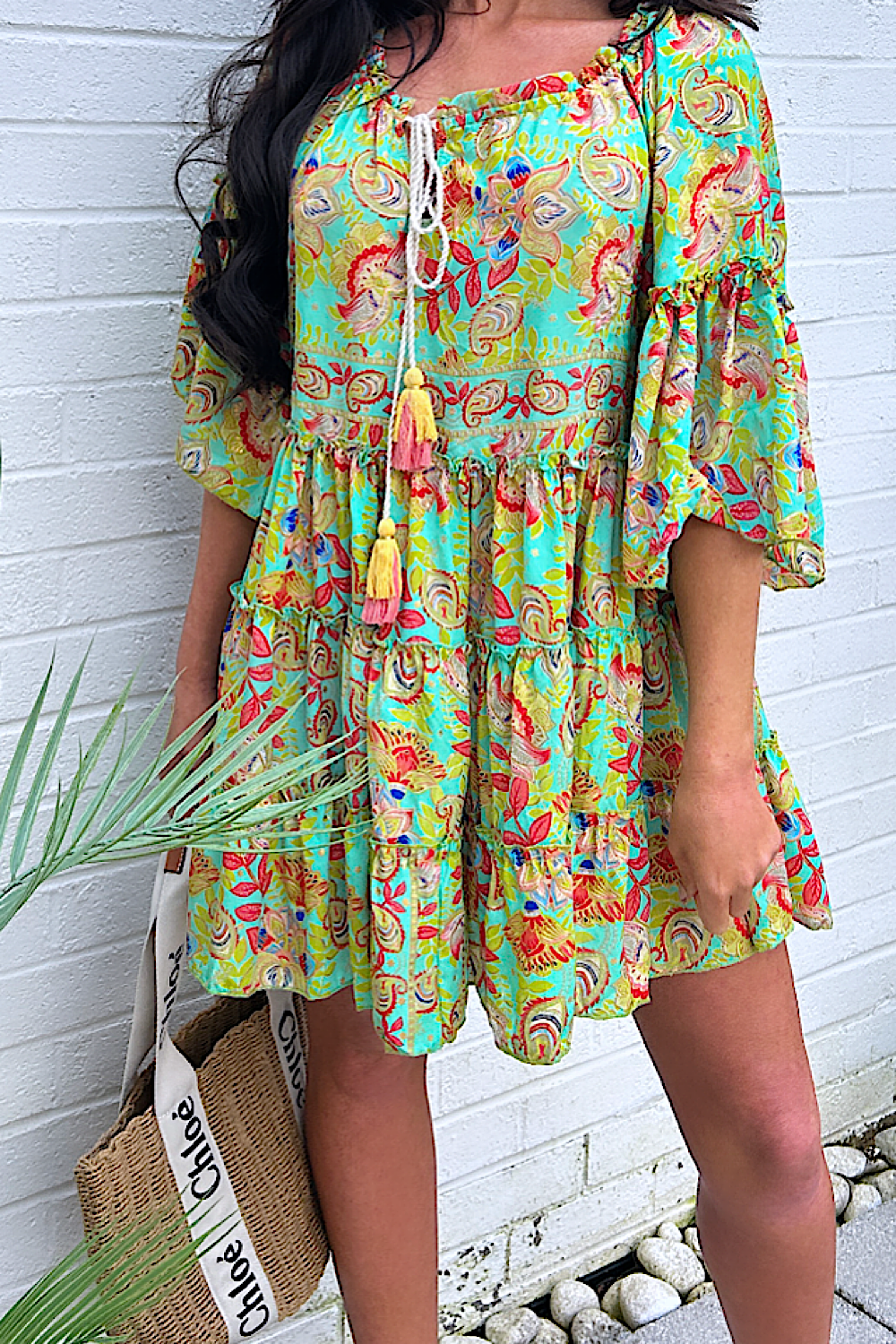 Naya Turquoise Boho Silk Mini Dress