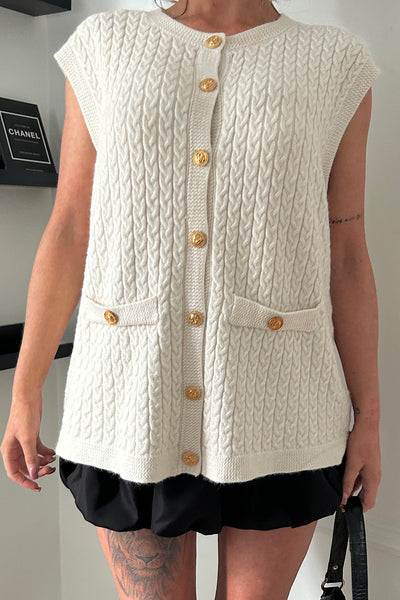 Macy Cream Cable Knit Sleeveless Waistcoat