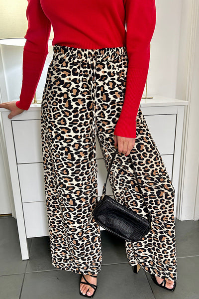 Shannon Beige Leopard Print Flared Trousers