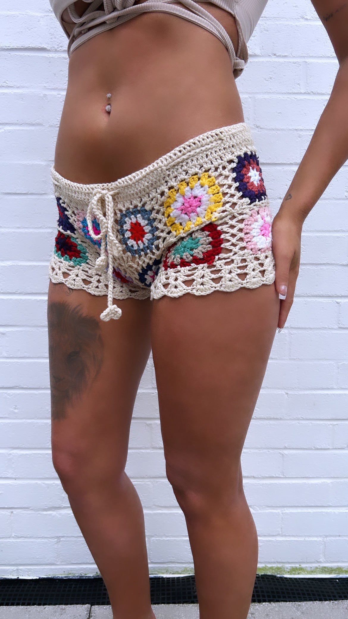 Delilah Beige Crochet Shorts