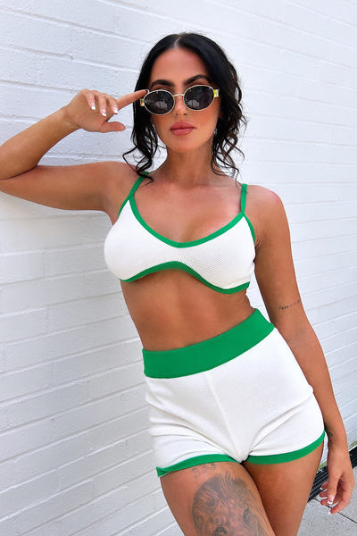 Anna Green & White Shorts Set