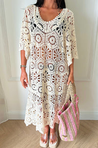 Fleur Beige Crochet Maxi Dress