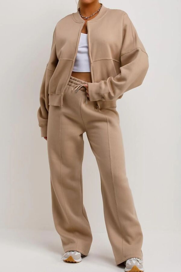 Cali Beige Bomber jacket & seam front Joggers Tracksuit