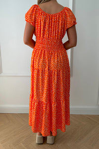 Sian Orange Polka Dot Button Maxi Dress