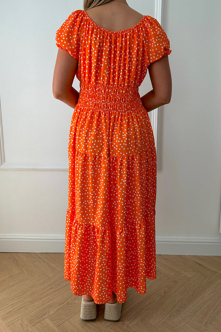 Sian Orange Polka Dot Button Maxi Dress The Fashion Bible