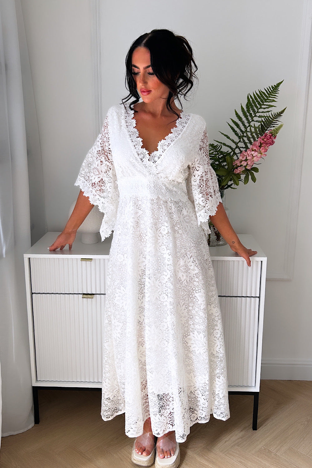 Bea White Lace Floral Maxi Dress