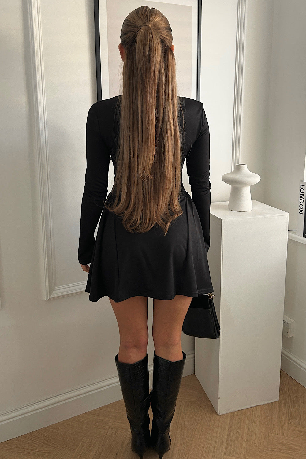 Kylie Black Bow Long Sleeve Mini Dress