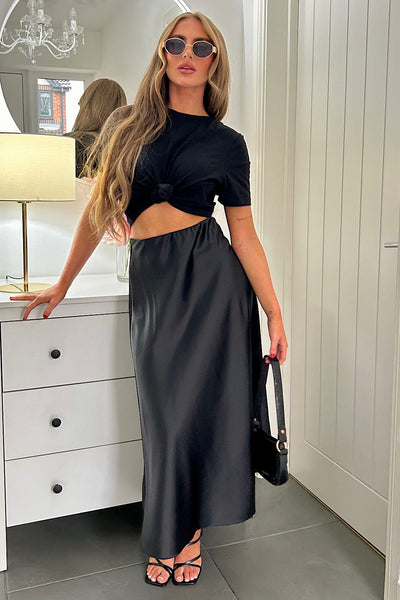 Jada Black Satin Maxi Skirt