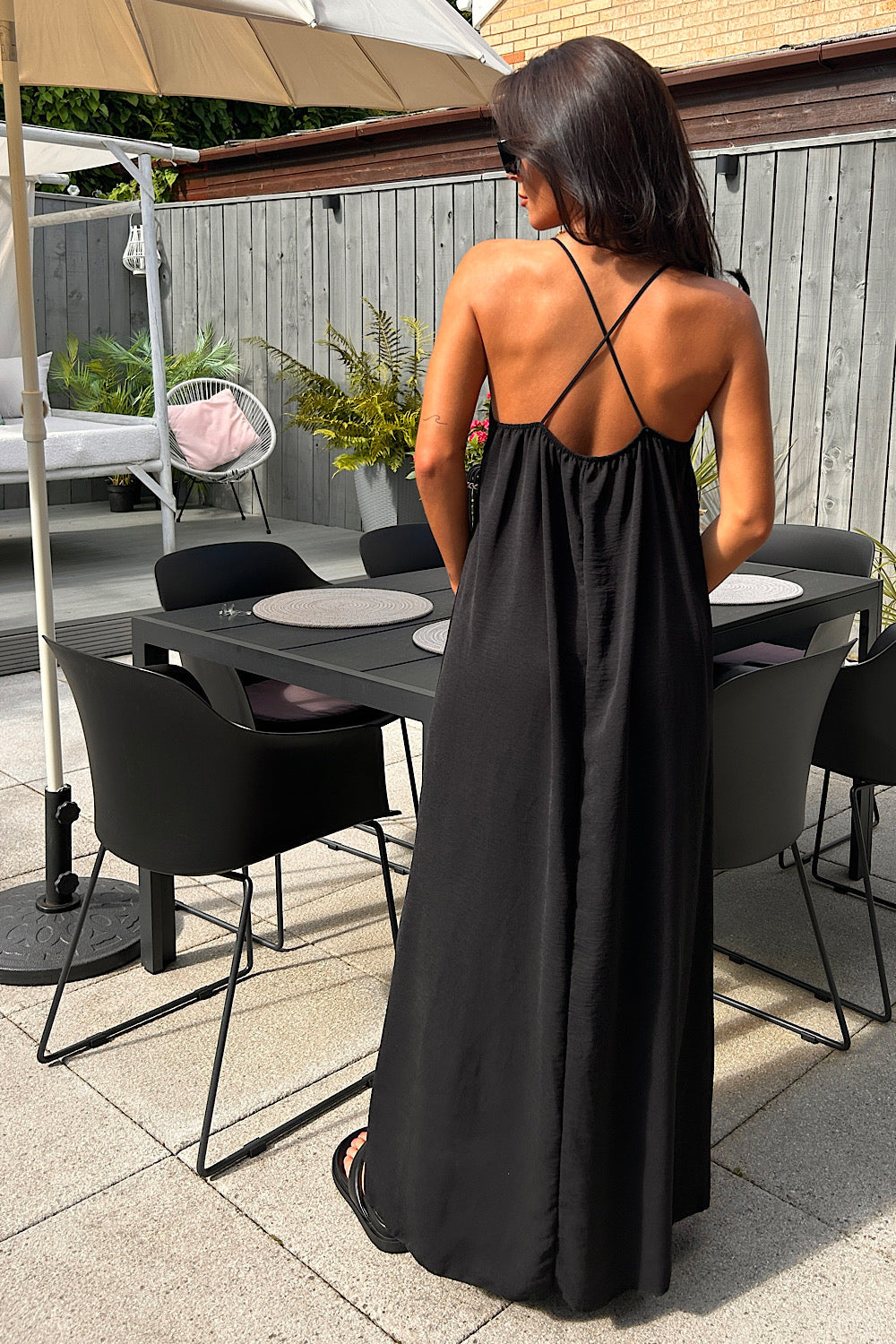 Zante Black Cross Back Maxi Dress