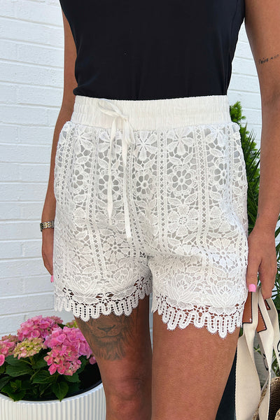 Cora White Floral Crochet Shorts