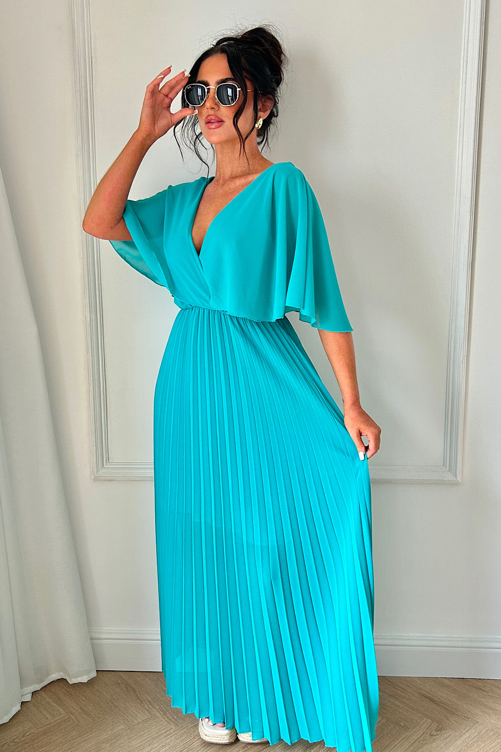 Tama Turquoise Cape Sleeve Maxi Dress