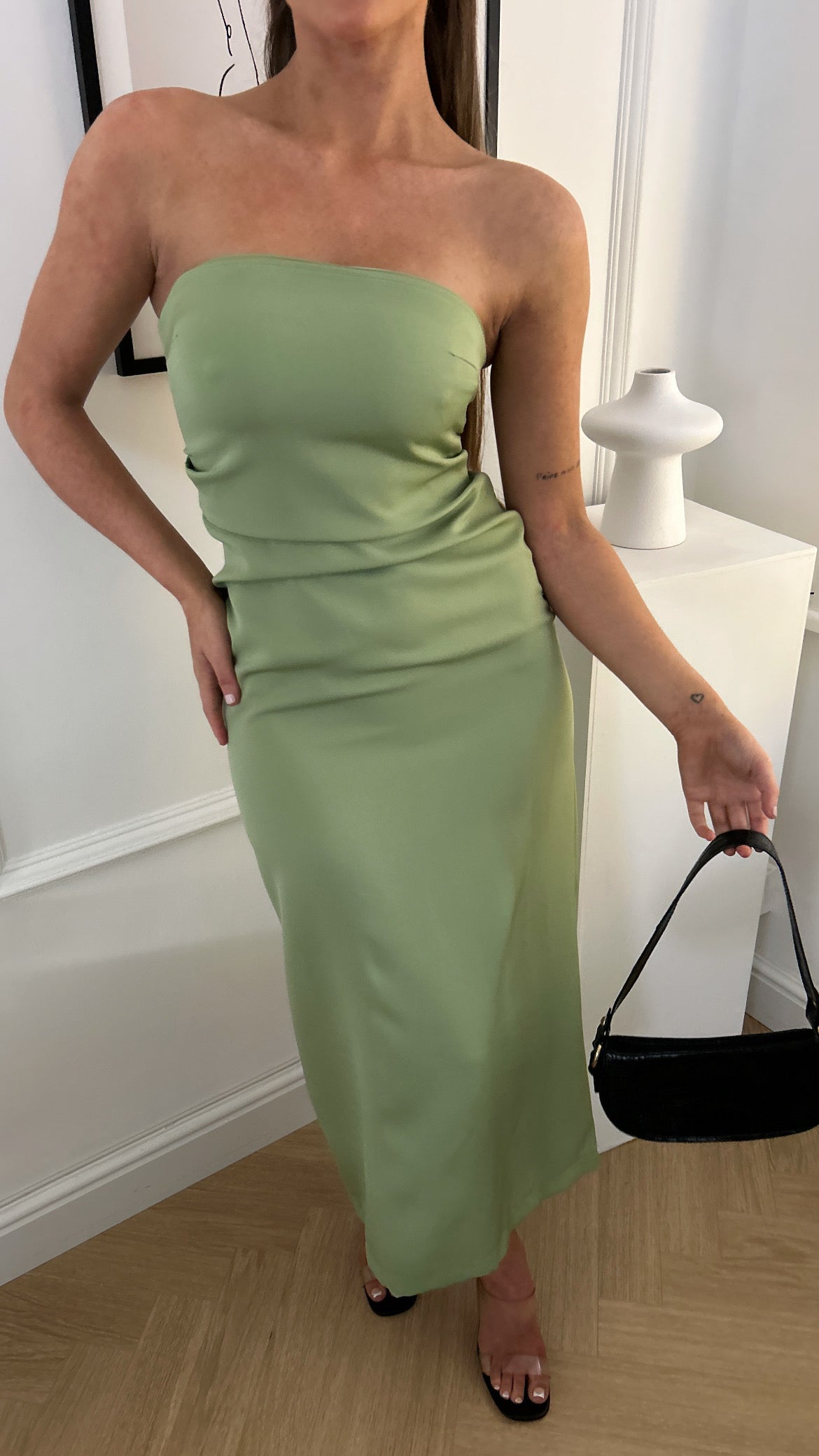 Eloise Sage Green Bandeau Strapless Maxi Dress