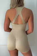 Zoey Beige Ribbed Racerback Unitard