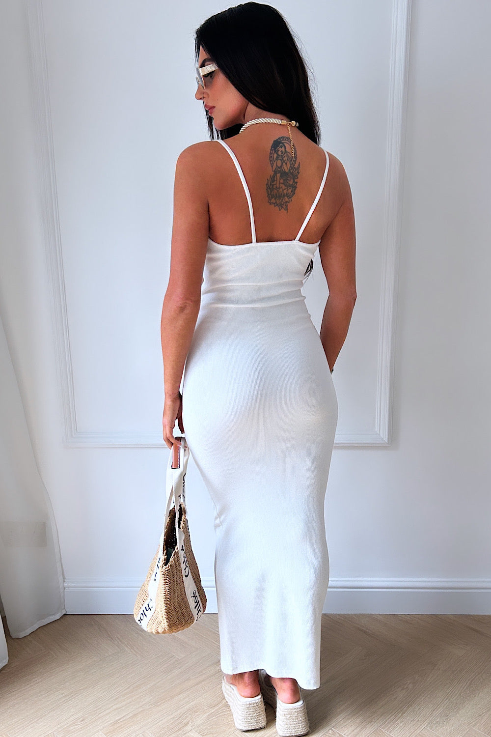 Tessa White Cut Out Ribbed Maxi Dress