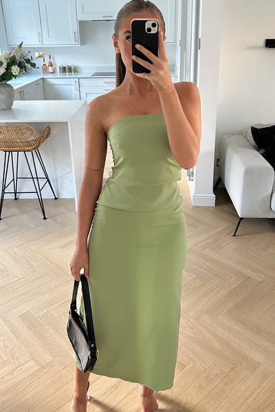 Eloise Sage Green Bandeau Strapless Maxi Dress