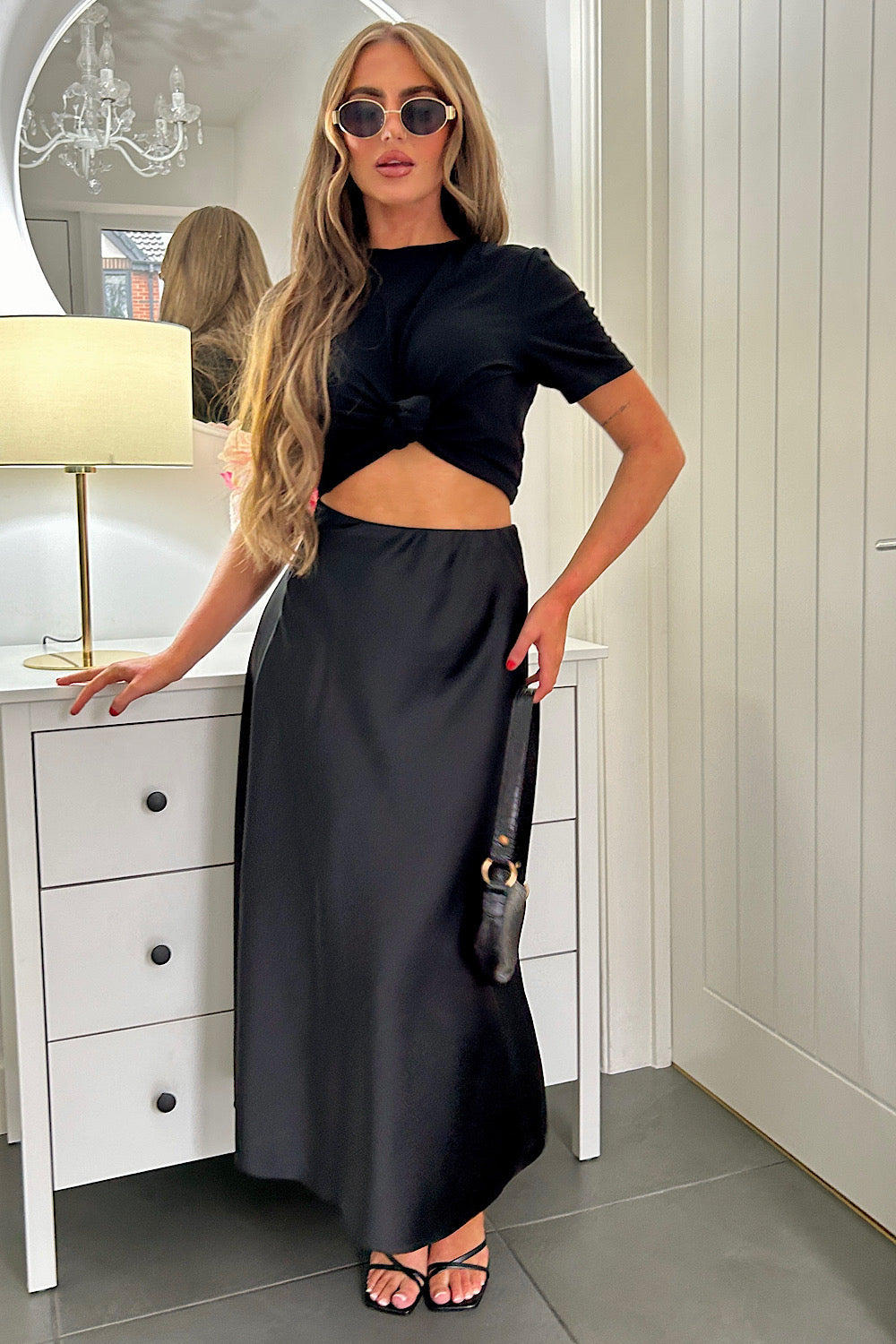 Jada Black Satin Maxi Skirt