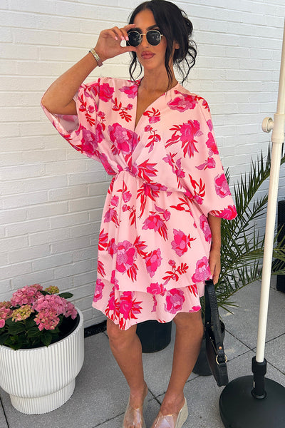 Ella Pink & Red Tropical Dress