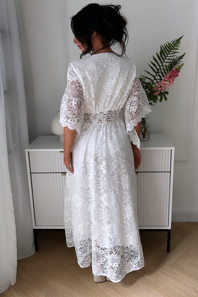 Bea White Lace Floral Maxi Dress