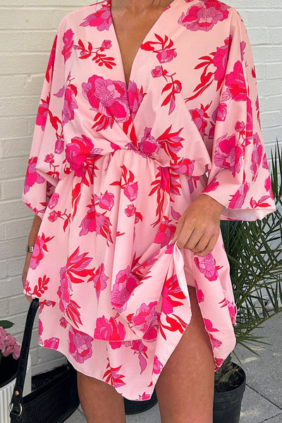 Ella Pink & Red Tropical Dress