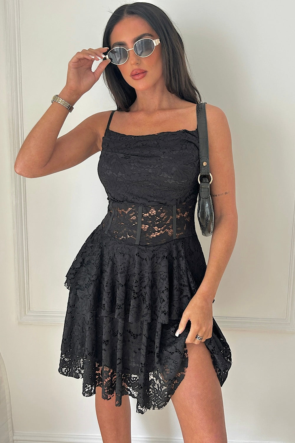 Nicole Black Lace Floral Dress