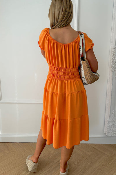 Raylee Orange Button Midi Dress