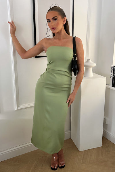 Eloise Sage Green Bandeau Strapless Maxi Dress