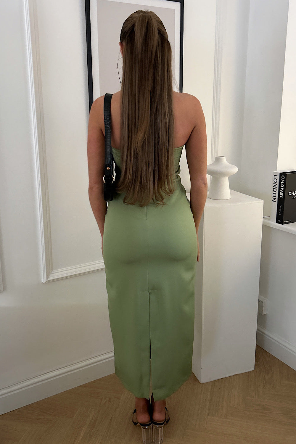 Eloise Sage Green Bandeau Strapless Maxi Dress