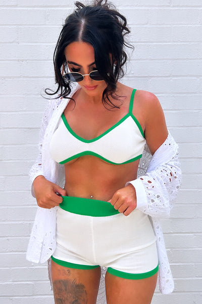 Anna Green & White Shorts Set