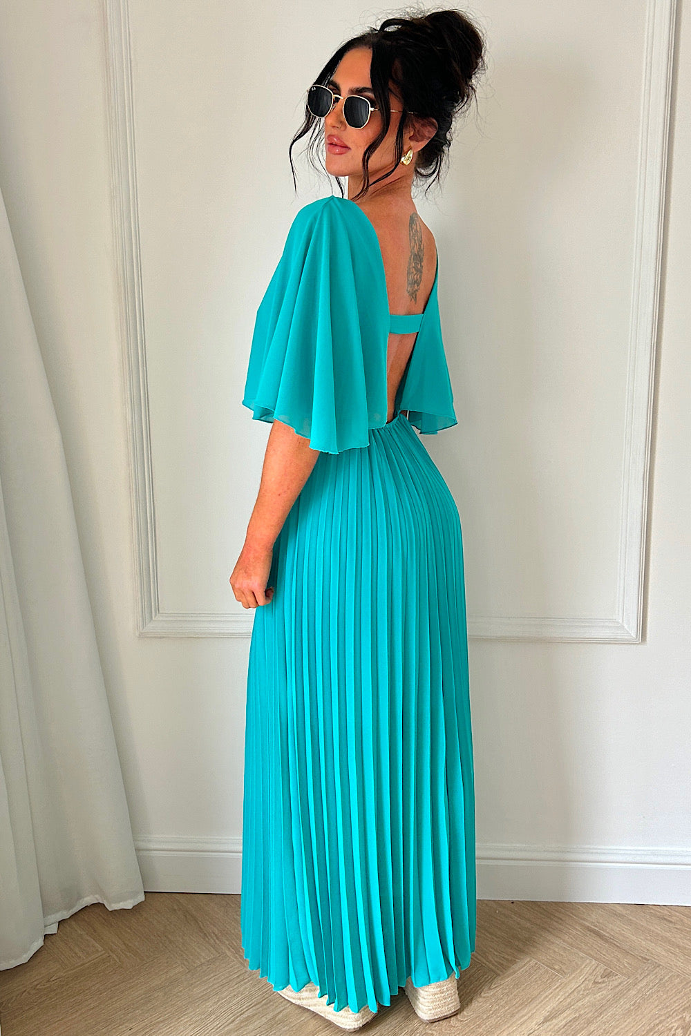 Tama Turquoise Cape Sleeve Maxi Dress