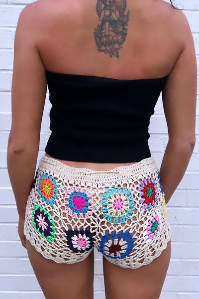 Delilah Beige Crochet Shorts