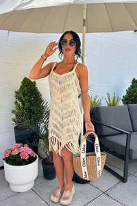 Alana Beige Crochet Fringe Cover Up