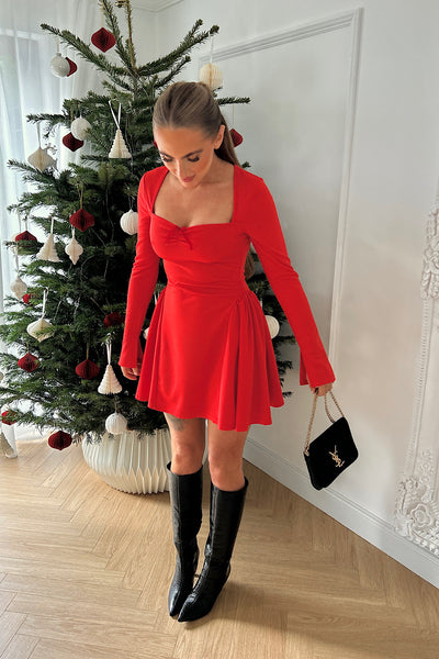 Kylie Red Bow Long Sleeve Mini Dress