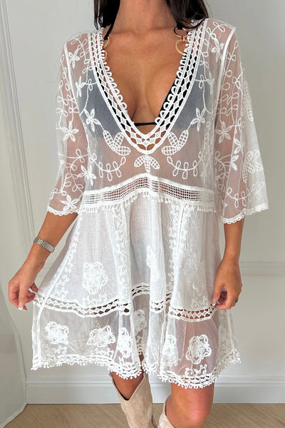 Jane White Floral Lace Kaftan