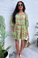 Naya Turquoise Boho Silk Mini Dress