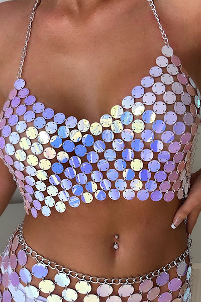 Safra Holographic Sequin Disc Top