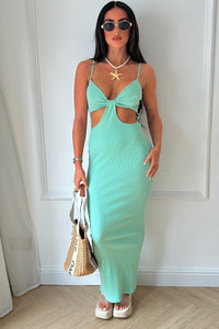 Tessa Mint Ribbed Cut Out Maxi Dress