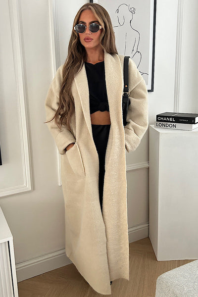 Demi Beige Fluffy Maxi Coat